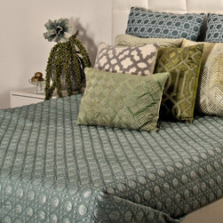 Ocho Mineral & Light Blue Paper Silk Reversible Bedspread - Quilts And Quilt Sets