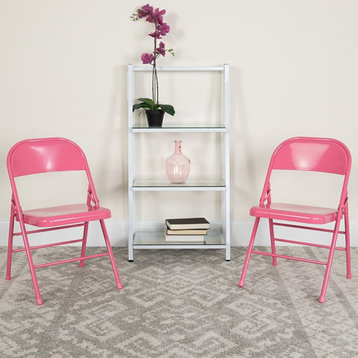 Flash Furniture Hercules Colorburst Metal Folding Chair in Pink (Set of 2)