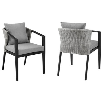 Aileen Patio Dining Chairs in Aluminum and Wicker with Grey Cushions - Set of 2