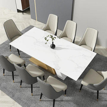 Modern Gray Dining Chair (Set of 2) Upholstered Faux Leather High Back
