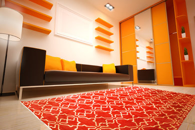 Example of a mid-sized minimalist family room design in Baltimore
