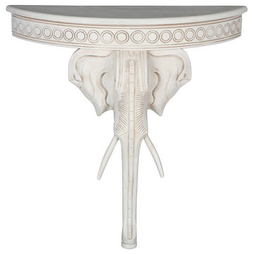 Windsor Carved Wood Elephant Console Table, Antique White