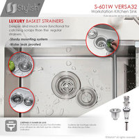 STYLISH 32 in Workstation Double Bowl Undermount Kitchen Sink with Accessories