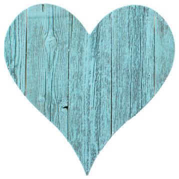 Rustic Farmhouse Wood Heart, Turquoise, 8"