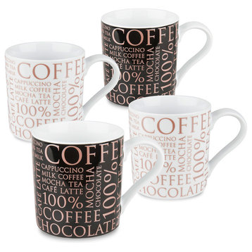 Set of 4 Mugs 100% Coffee Rose-Gold on Black & White