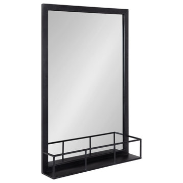 Jackson Metal Frame Mirror with Shelf, Black 20x30