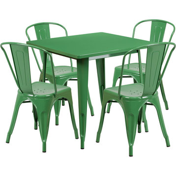 Flash Furniture 5 Piece 31.5" Square Metal Dining Set in Green