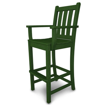 Polywood Traditional Garden Bar Arm Chair, Green