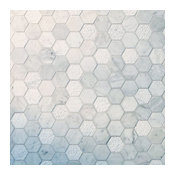 Bianco Carrara Honed, Bush Hammered and Linear Textured Hexagon, Sample