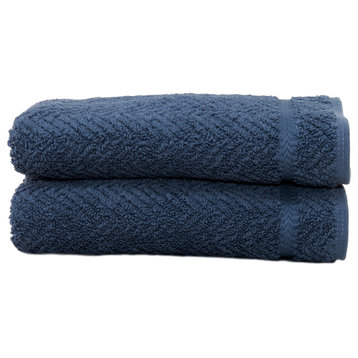 Linum Home Herringbone Hand Towels, Set of 2, Midnight Blue