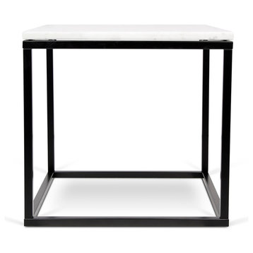 Tema Prairie 20X20 Marble End Table, White Marble Top_black Steel Legs