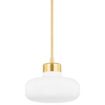 Hudson Valley - Mitzi Eliana 1 Light Pendant, Aged Brass/Opal Shiny - H785701-AGB - Add a modern retro sensibility to the ceiling with this rounded blown opal glossy glass shade capped by a ring of Aged Brass. The soft shape and clean metal details work with a variety of styles, making this design the perfect way to elevate the lighting in spaces throughout the home.