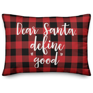 Dear Santa, Define Good, Buffalo Check Plaid 14x20 Lumbar Pillow