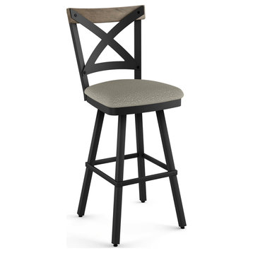 Amisco Snyder Counter and Bar Stool, Light Beige & Grey Boucle Polyester / Beige Wood / Black Metal, Bar Height