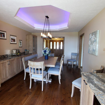 Rustic Dining Room/Wet Bar with Cherry Cappuccino Cabinets and Quartz Countertop