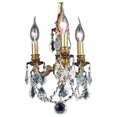 Elegant Lighting Lillie 3-Light Pendant, Clear, French Gold/Royal Cut