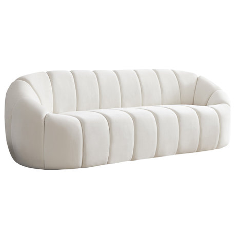 Elijah Velvet Upholstered Set, Cream, Sofa