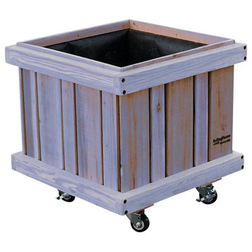 Rolling Tree 27" Cube Planter, Gray Stain Finish
