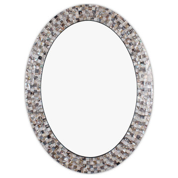 CHLOE's Reflection Vertical Hanging Seashell Finish Oval Framed Wall Mirror