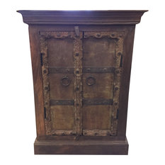 Mogul Interior - Consigned Antique Iron Nailed Doors Side Chest, Nightstands, Storage End Table - Accent Chests and Cabinets