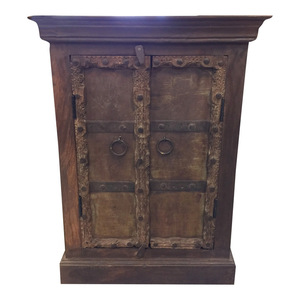 Mogul Interior - Consigned Antique Iron Nailed Doors Side Chest, Nightstands, Storage End Table - Accent Chests And Cabinets
