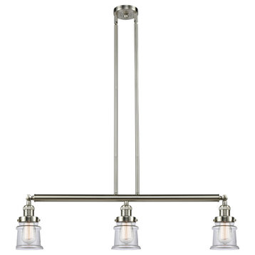Small Canton 3-Light Island-Light, Brushed Satin Nickel, Clear