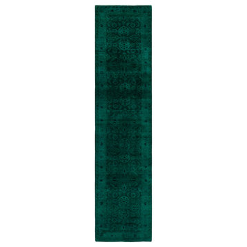 Fine Vibrance, One-of-a-Kind Hand-Knotted Area Rug Green, 3' 1" x 13' 6"