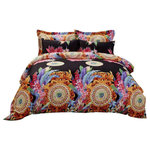 Dolce Mela - Duvet Cover Set, Queen size Floral Bedding, Dolce Mela Ecstasy DM712Q - Bring a whole new look to your bedroom with this vibrant abstract Ecstasy floral design.These bedding sets and their unique gift packaging make a great choice for housewarming or bridal shower gift. 6 Piece Luxury Duvet Cover Set Bedding in a Gift Box with Reversible Design. Fits Queen (or Euro Full/Queen) size mattress up to 16 inches tall. Set includes - 1 Fitted bed sheet, 1 Duvet Cover, 2 Pillowcases and 2 Pillow Shams. Hidden plastic snaps at the foot of the duvet cover make it easy to insert your quilt. Designed for exceptional softness and comfort with Polyester Microfiber and Cotton at 300 TC. Modern dyeing technology for excellent brightness and long lasting colors. The complete bedding set comes in an elegant gift box and a gift bag. Machine Washable: Normal w Cool Water - NO BLEACH - Tumble Dry. Package Content and Sizes in Inches: 1 Fitted Sheet: 60 x 80 x 16 Deep 1 Duvet Cover: 92 x 92 2 Pillowcases 20 x 30 2 Pillow Shams 20 x 30 + 2 inch flange * Duvet Cover Insert/Filler is not included in the set.