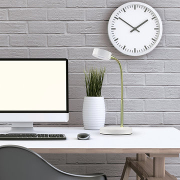 LED Desk Lamp, Matte White and Gold Finish, 5W Energy Star Integrated LED, 250 L