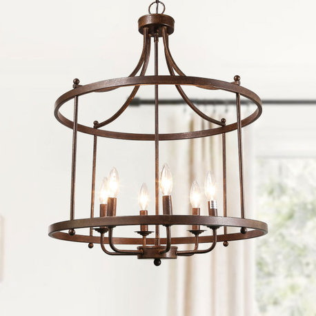 LALUZ 6-Light 21.5-in Rusty Brown Drum Transitional Chandelier