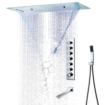LED Rainfall Shower System With Hand Shower, Style A - Touch Panel Light