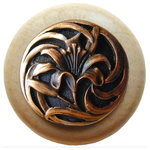 Notting Hill Decorative Hardware - Tiger Lily Wood Knob, Antique Brass, Natural Wood Finish, Antique Copper - Projection: 1-1/8"