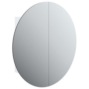 vidaXL Cabinet Bathroom Vanity Mirror Cabinet with Round Mirror and LED White
