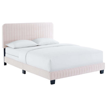 Celine Channel Tufted Performance Velvet Full Bed, Pink