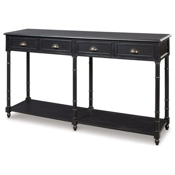 Classic Console Table, Turned Legs With 4 Storage Drawers & Pull Handles