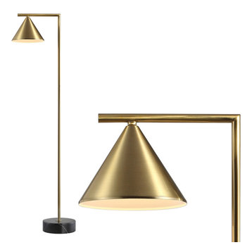 Chelsea 60" Metal, Marble Cone Shade LED Floor Lamp, Brass, Black