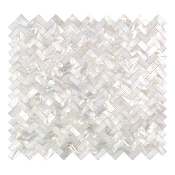 Lokahi Herringbone Pearl Shell Mosaic Tile, Polished White/Pearl