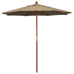 March Products - 7.5' Wood Umbrella, Heather Beige - The classic look of a traditional wood market umbrella by California Umbrella is captured by the MARE design series.  The hallmark of the MARE series is the beautiful 100% marenti wood pole and rib system. The dark stained finish over a traditional marenti wood is perfect for outdoor dining rooms and poolside d-cor. The deluxe push lift system ensures a long lasting shade experience that commercial customers demand. This umbrella also features Sunbrella fabrics, which are built on a foundation of solution-dyed acrylic yarn, the most resilient and solid material for prolonged sun exposure, to offer even longer color retention rating than competing material sources.