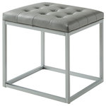 Inspired Home - Teresa PU Leather Button Tufted Metal Frame Cube Ottoman, Gray - Our PU leather cube ottoman adds a contemporary yet playful touch to your living room, bedroom or entryway. Featuring supple PU leather, the comfort of a high density foam cushioned seat with button tufting, sturdy open framework in a cool silvertone, this adorable pop of color accent piece can be mixed and matched, and provides not only dual functionality but also a focal point of style and flair that seamlessly incorporates your main decor to create an inviting and comfortable atmosphere to come home to. This cube ottoman is ideal for a kids to dorm rooms and everything in between. Comfortably padded and built to last, these ottomans are a must have for any child.FEATURES: