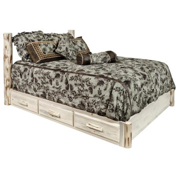 Montana Woodworks Solid Wood Queen Platform Bed with Storage in Natural