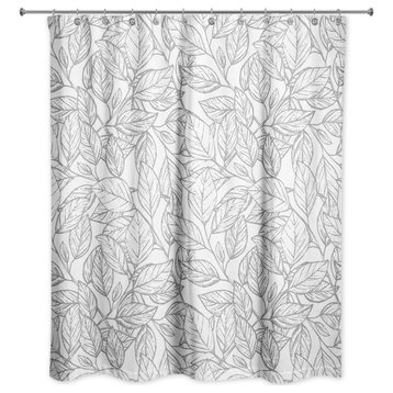 Gray Line Leaf Pattern 71x74 Shower Curtain
