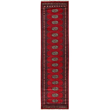 Red Princess Bokara Wool Hand Knotted Runner Oriental Rug, 2'6"x9'10"