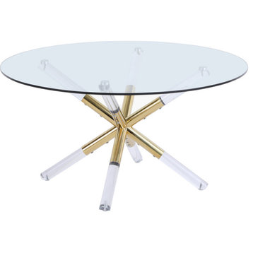 Mercury Glass Top Coffee Table with Acrylic and Gold Metal Base