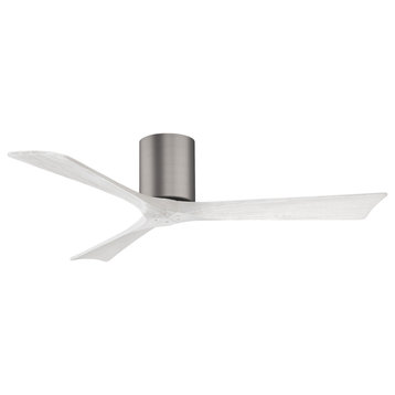 Irene-3H Flush Mounted 52" Ceiling Fan, Brushed Pewter and Matte White Blades