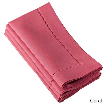 Solid Color Hemstitched Linen Blend 20x20 Napkin, Set of 4 , Coral