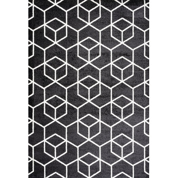 Tumbling Blocks Modern Geometric Black/White 8'x10' Area Rug