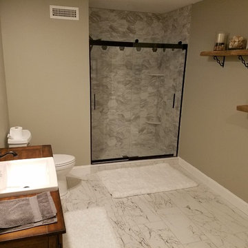English style Bar/Pub, Finished basement, Custom tiled shower, custom cabinets