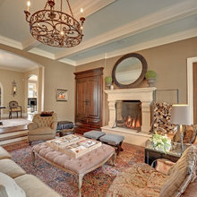 love the blue and off white ceiling beams, wall color