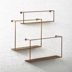 Antiqued Brass Floating Shelves Set of 3 | CB2 - Wall Panels
