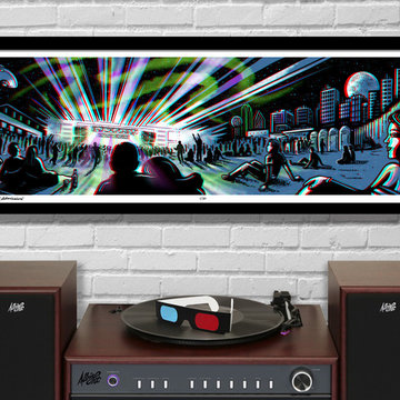 'Aurora Boreal Lawn Seats' 3D Panorama Concert Illustration with Red/Blue Glass